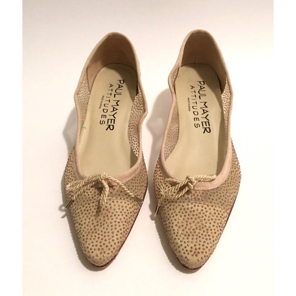 PAUL MAYER Attitudes Royal M Riviera Woman's Size 6.5 Beige Glitter Kitten Heels - Picture 3 of 7